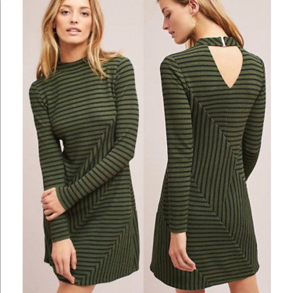 🌟Anthropologie HUTCH Sz L Green Striped Dress🌟